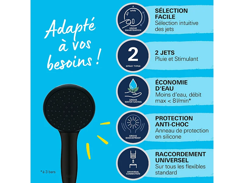 Douchette 2 jets GROHE Vitalio Start 110 Noir