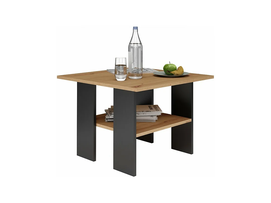 Stolik "Moderna" | Dąb Artisan / Czarny | 60x60x45 cm | Ława Salonowa