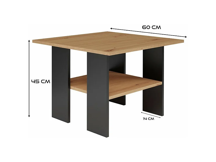 Stolik "Moderna" | Dąb Artisan / Czarny | 60x60x45 cm | Ława Salonowa