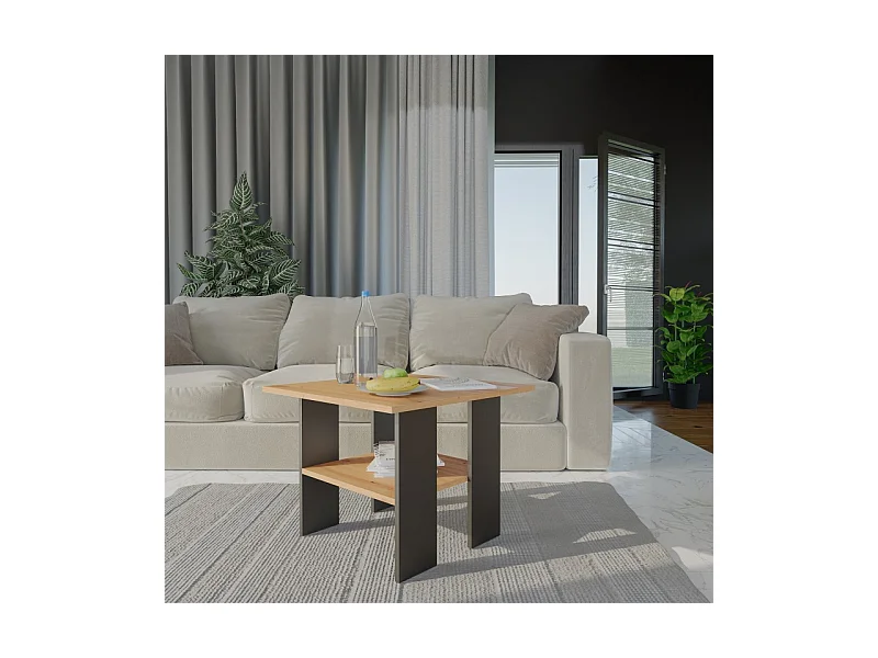 Stolik "Moderna" | Dąb Artisan / Czarny | 60x60x45 cm | Ława Salonowa