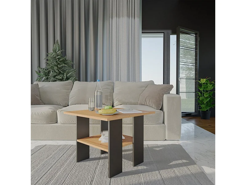 Stolik "Moderna" | Dąb Artisan / Czarny | 60x60x45 cm | Ława Salonowa