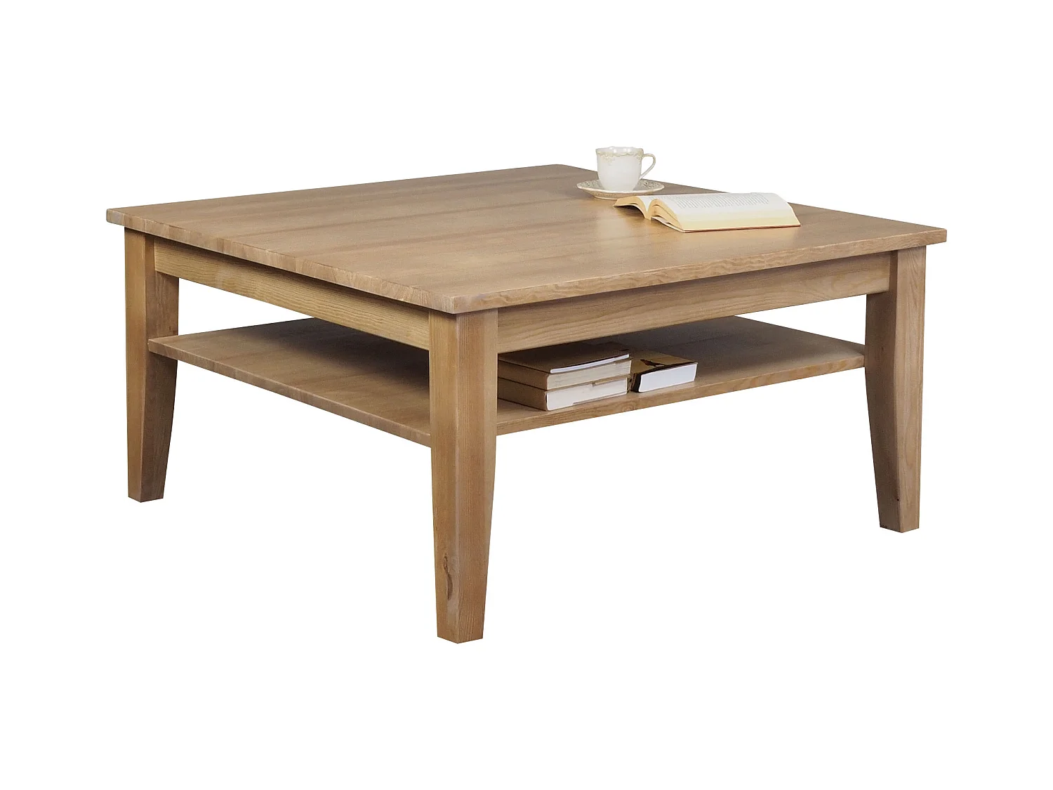 Ława 100 x 100 cm drewniana z półką Grands, kolor dębowy