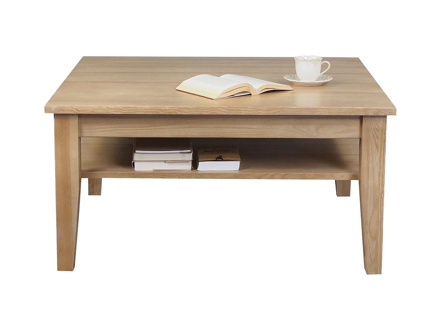 Ława 100 x 100 cm drewniana z półką Grands, kolor dębowy