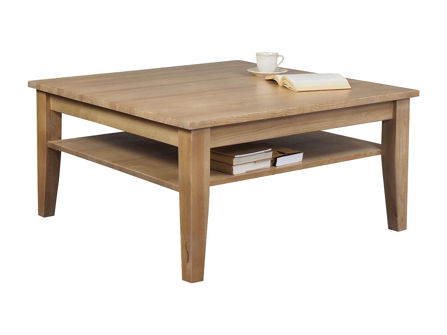 Ława 100 x 100 cm drewniana z półką Grands, kolor dębowy