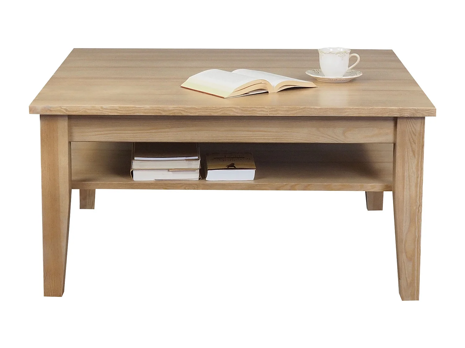 Ława 100 x 100 cm drewniana z półką Grands, kolor dębowy