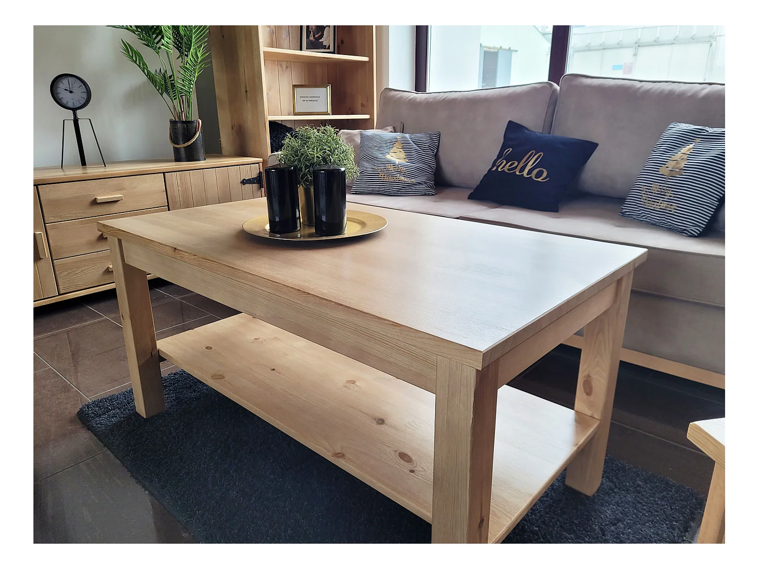 Ława 110 x 60 cm drewniana z półką Prestige, kolor dębowy