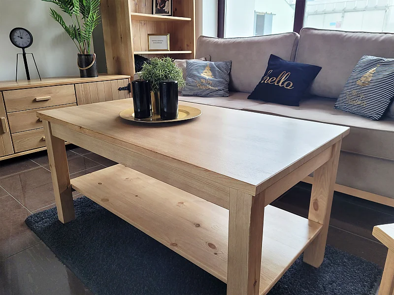 Ława 110 x 60 cm drewniana z półką Prestige, kolor dębowy