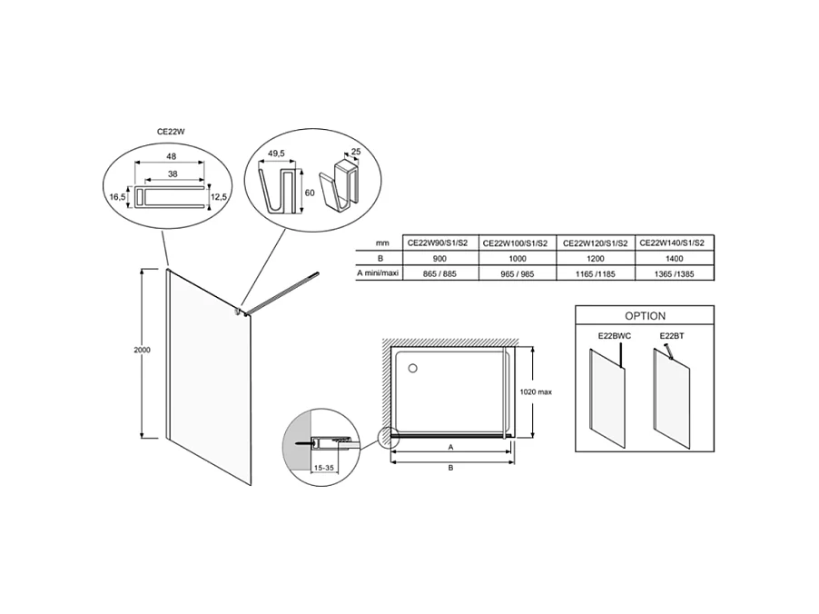 Paroi de douche JACOB DELAFON Contra textile 120cm + kit profilé Chromé