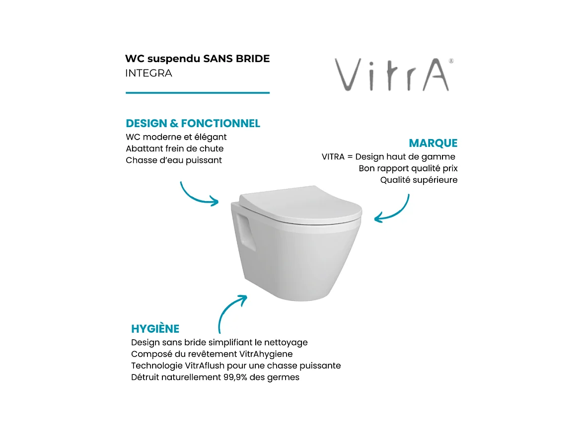 WC suspendu sans bride VITRA Integra blanc