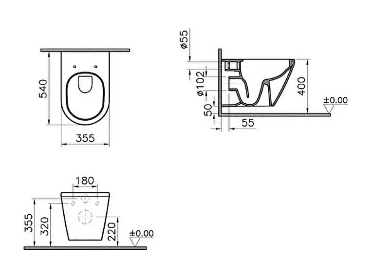Cuvette WC suspendu sans bride VitrA Integra blanc avec abattant frein de chute