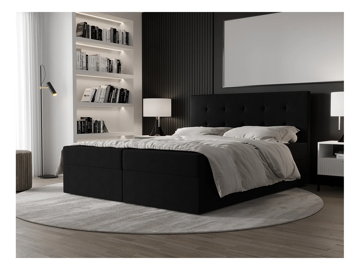 AX LIVING Boxspringbett 180x200 mit Bettkasten Dahlina Schwarz – Stil