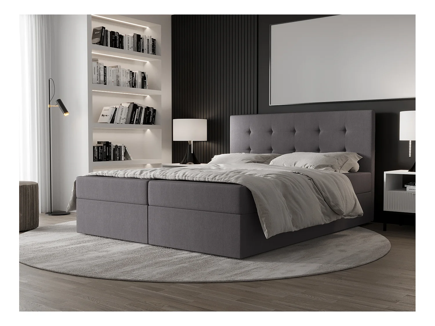 AX LIVING Boxspringbett 160x200 mit Bettkasten Dahlina in Grau Komfort