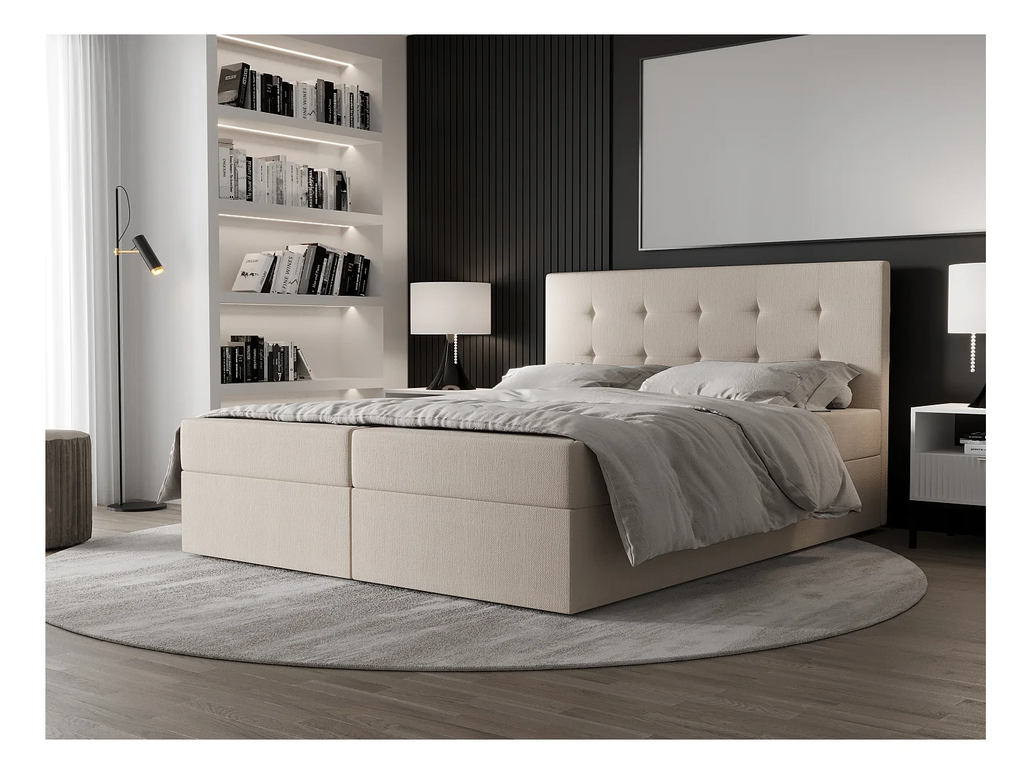 AX LIVING Boxspringbett 180x200 mit Bettkasten Dahlina Crème – Eleganz