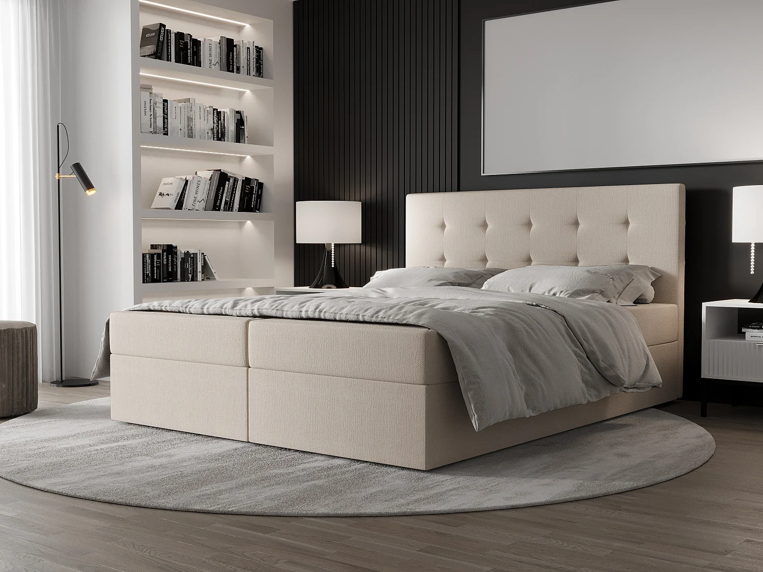 AX LIVING Boxspringbett 180x200 mit Bettkasten Dahlina Crème – Eleganz