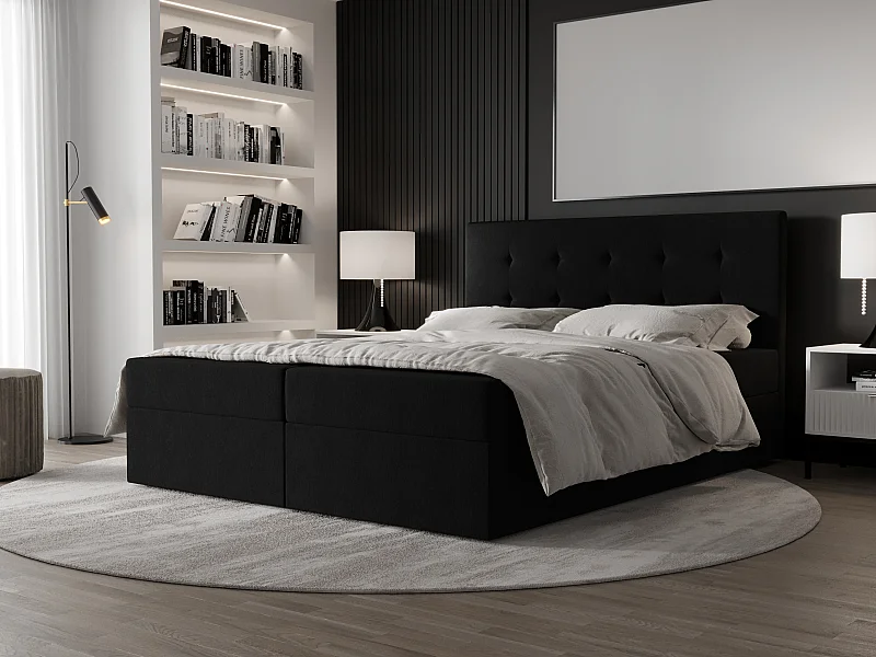 AX LIVING Boxspringbett 140x200 mit Bettkasten Dahlina Schwarz – Stil