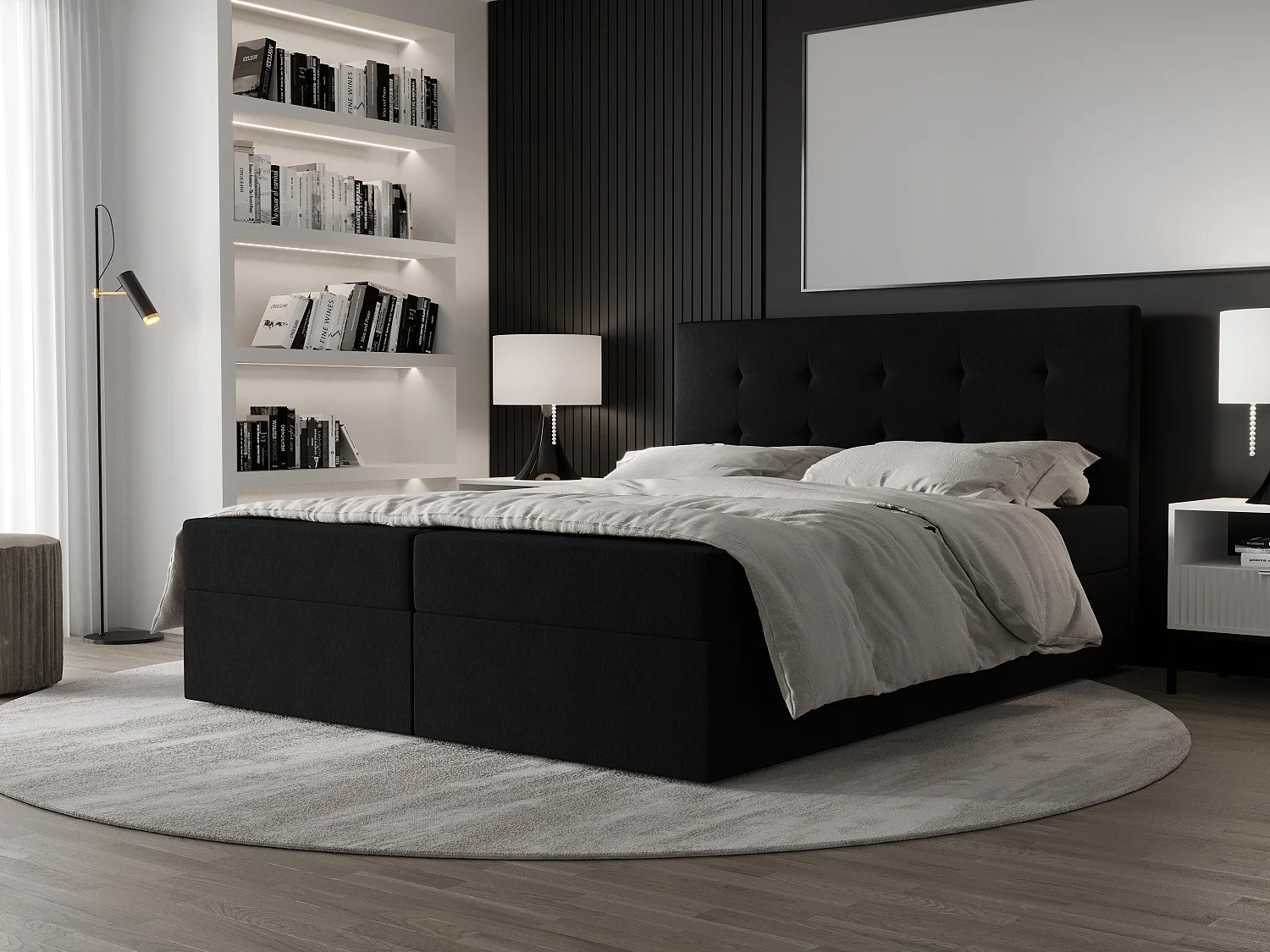 AX LIVING Boxspringbett 140x200 mit Bettkasten Dahlina Schwarz – Stil