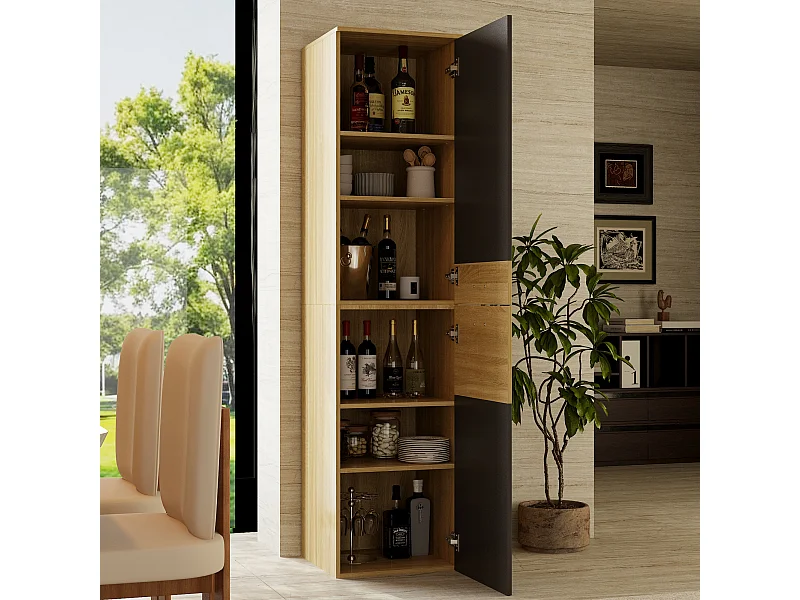 Colonne de Cuisine - Meuble de Cuisine avec 2 Portes et Étagères Réglables, Salle à Manger, 45 x 45 x 183cm, Gris