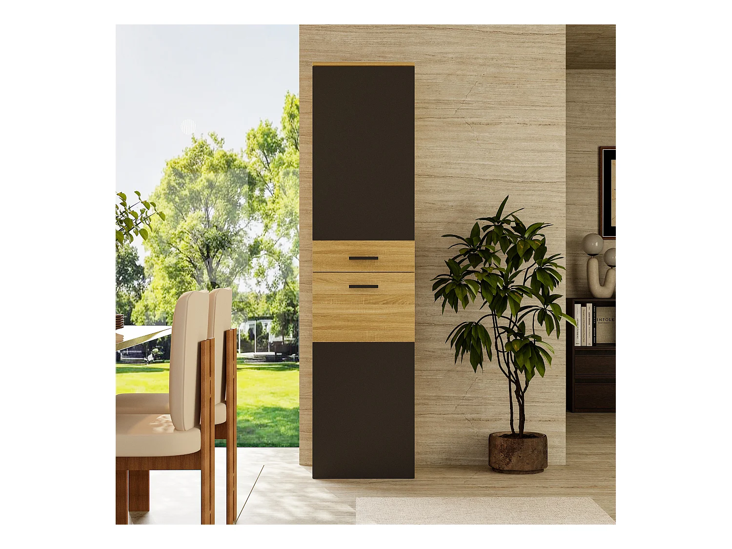 Colonne de Cuisine - Meuble de Cuisine avec 2 Portes et Étagères Réglables, Salle à Manger, 45 x 45 x 183cm, Gris