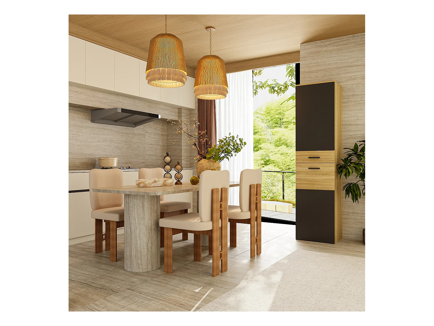 Colonne de Cuisine - Meuble de Cuisine avec 2 Portes et Étagères Réglables, Salle à Manger, 45 x 45 x 183cm, Gris