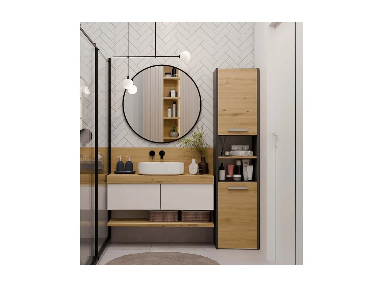 Szafka Łazienkowa Sara S40 | Antracyt/Dąb Artisan | 40x30x170 cm | Słupek Łazienkowy, Półki
