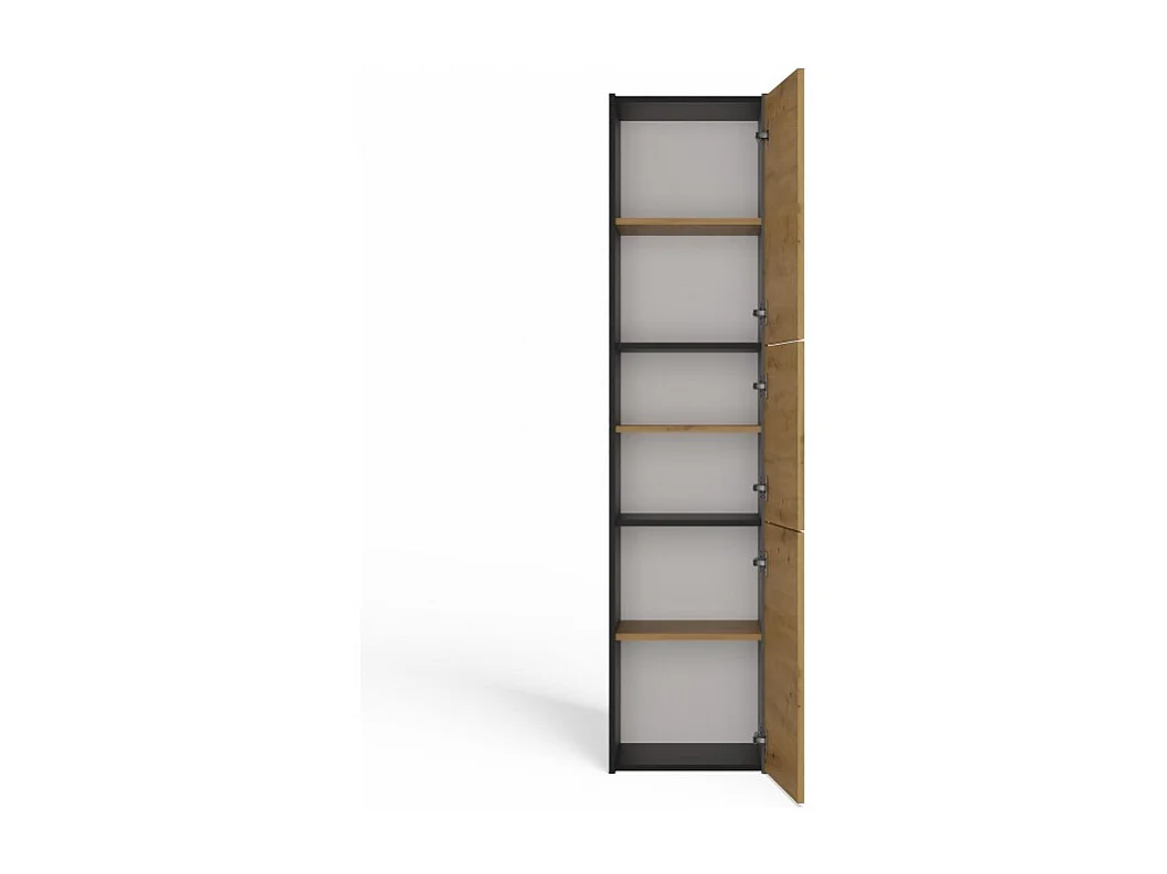 Szafka Łazienkowy Sara S43 | Antracyt/Dąb Artisan | 40x30x170 cm | Szafka 3 Drzwi, Półki