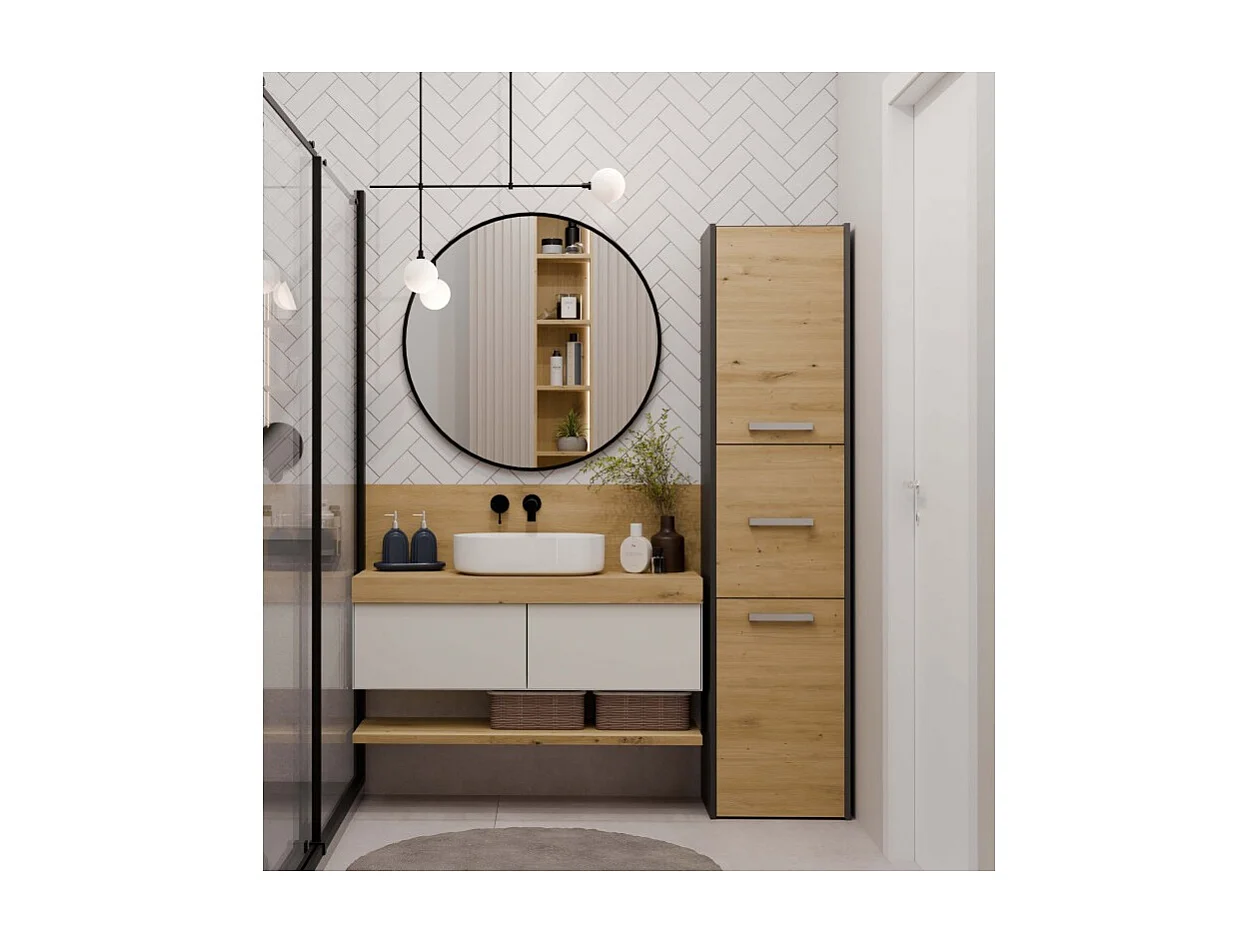 Szafka Łazienkowy Sara S43 | Antracyt/Dąb Artisan | 40x30x170 cm | Szafka 3 Drzwi, Półki