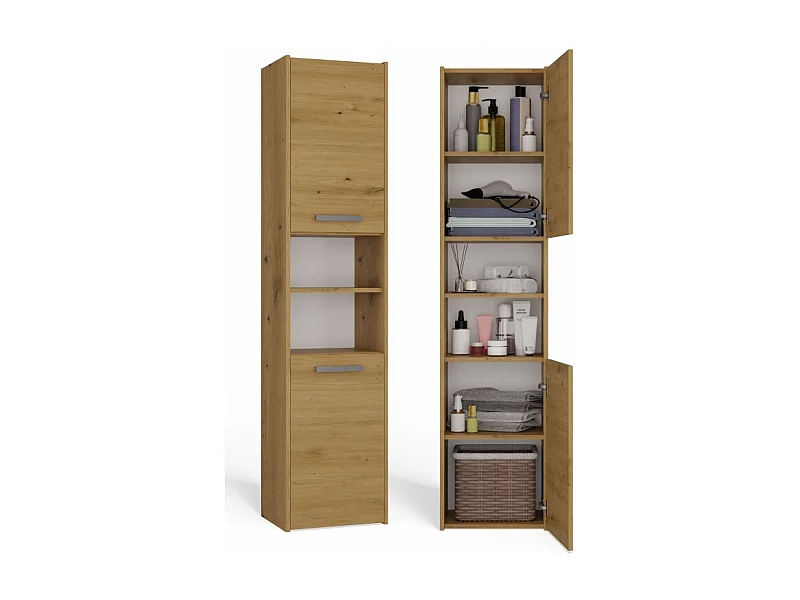 Szafka Łazienkowa Sara S40 | Dąb Artisan | 40x30x170 cm | Słupek Łazienkowy, Półki