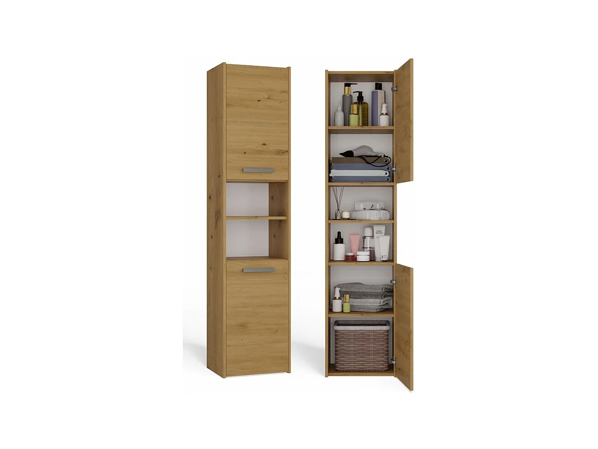 Szafka Łazienkowa Sara S40 | Dąb Artisan | 40x30x170 cm | Słupek Łazienkowy, Półki