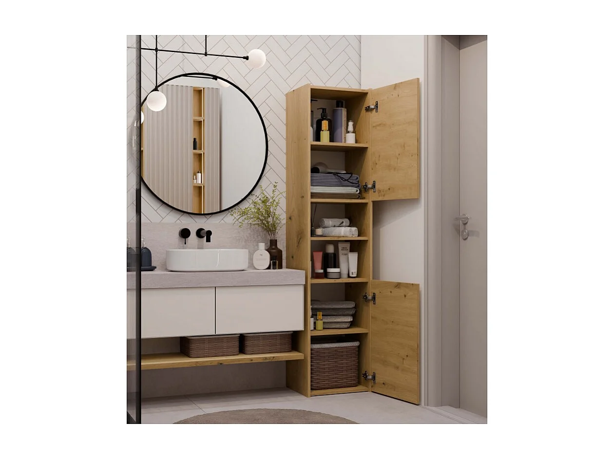 Szafka Łazienkowa Sara S40 | Dąb Artisan | 40x30x170 cm | Słupek Łazienkowy, Półki
