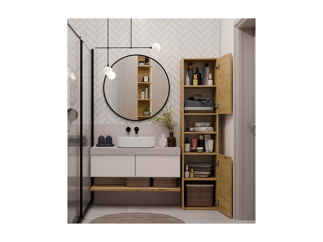 Szafka Łazienkowa Sara S40 | Dąb Artisan | 40x30x170 cm | Słupek Łazienkowy, Półki