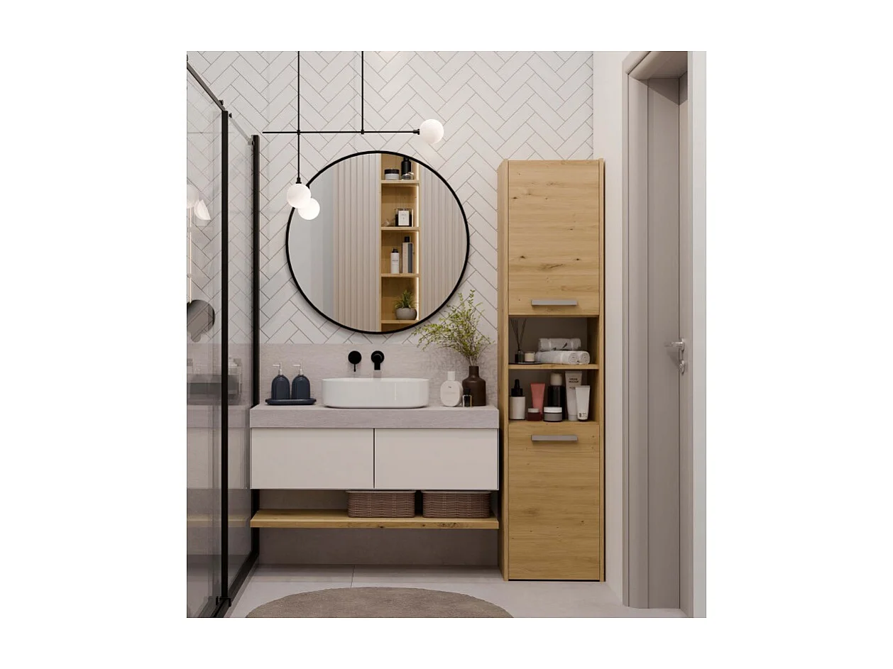 Szafka Łazienkowa Sara S40 | Dąb Artisan | 40x30x170 cm | Słupek Łazienkowy, Półki