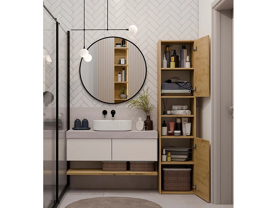 Szafka Łazienkowa Sara S40 | Dąb Artisan | 40x30x170 cm | Słupek Łazienkowy, Półki