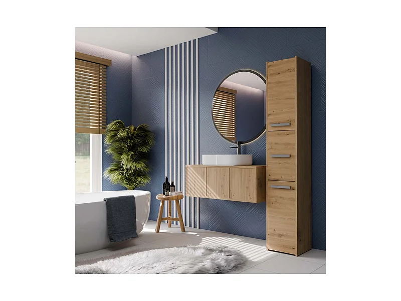 Szafka Łazienkowa SARA S33 | Dąb Artisan  | 30x30x170 cm | 3 Drzwi, Półki