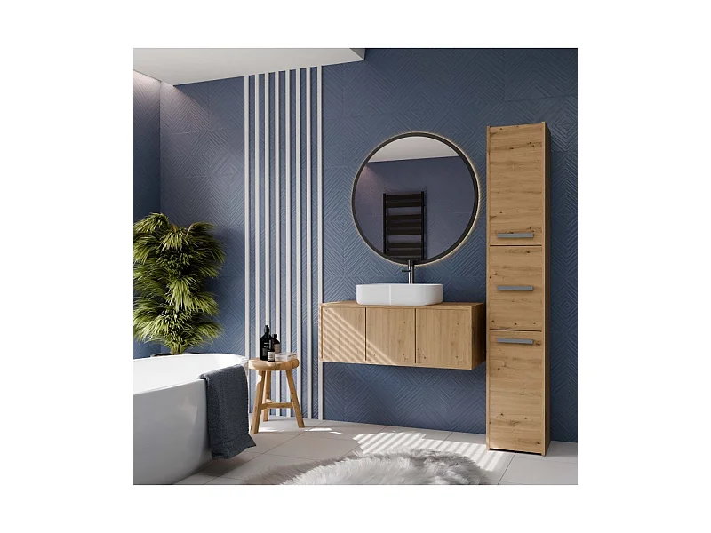 Szafka Łazienkowa SARA S33 | Dąb Artisan  | 30x30x170 cm | 3 Drzwi, Półki