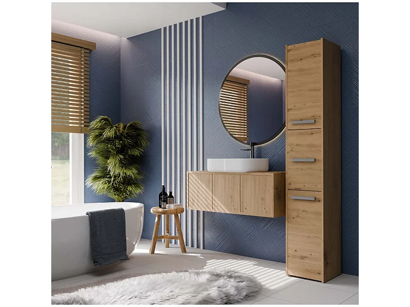 Szafka Łazienkowa SARA S33 | Dąb Artisan  | 30x30x170 cm | 3 Drzwi, Półki
