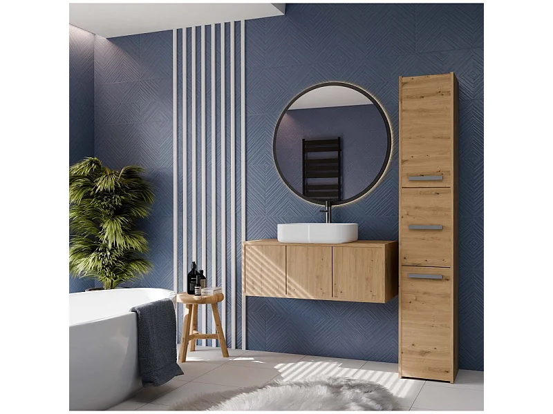 Szafka Łazienkowa SARA S33 | Dąb Artisan  | 30x30x170 cm | 3 Drzwi, Półki