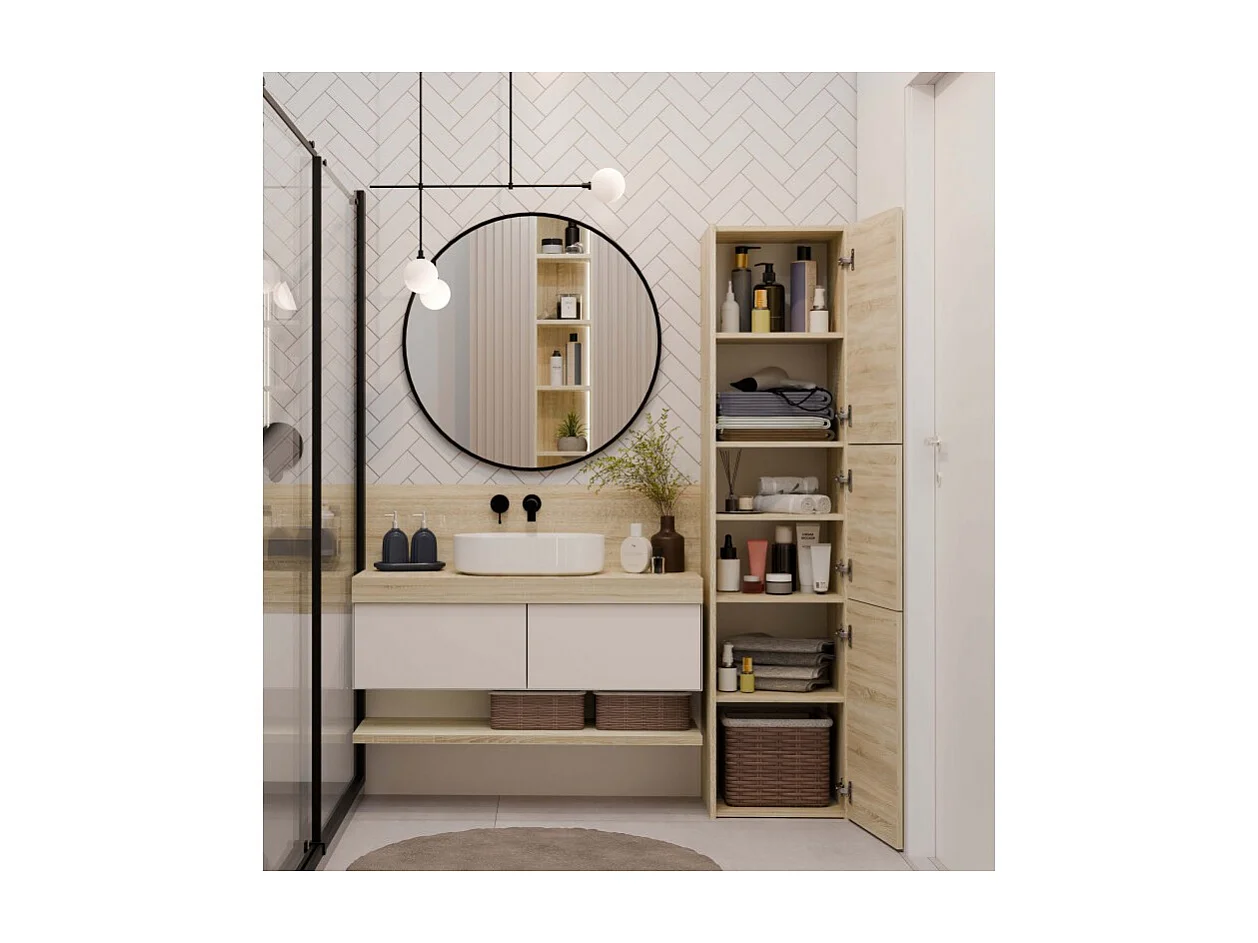 Szafka Łazienkowy Sara S43 | Dąb Sonoma | 40x30x170 cm | Szafka 3 Drzwi, Półki