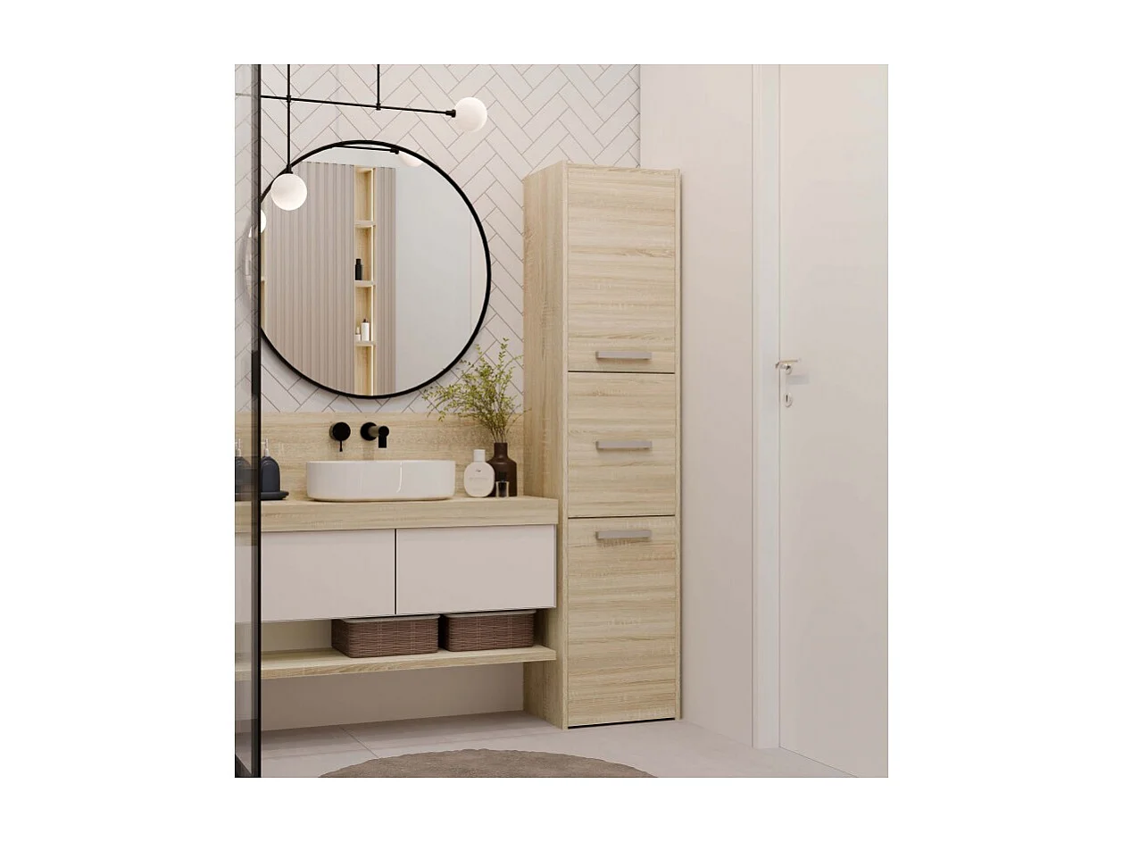 Szafka Łazienkowy Sara S43 | Dąb Sonoma | 40x30x170 cm | Szafka 3 Drzwi, Półki