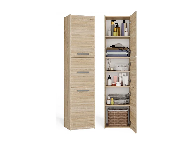 Szafka Łazienkowy Sara S43 | Dąb Sonoma | 40x30x170 cm | Szafka 3 Drzwi, Półki