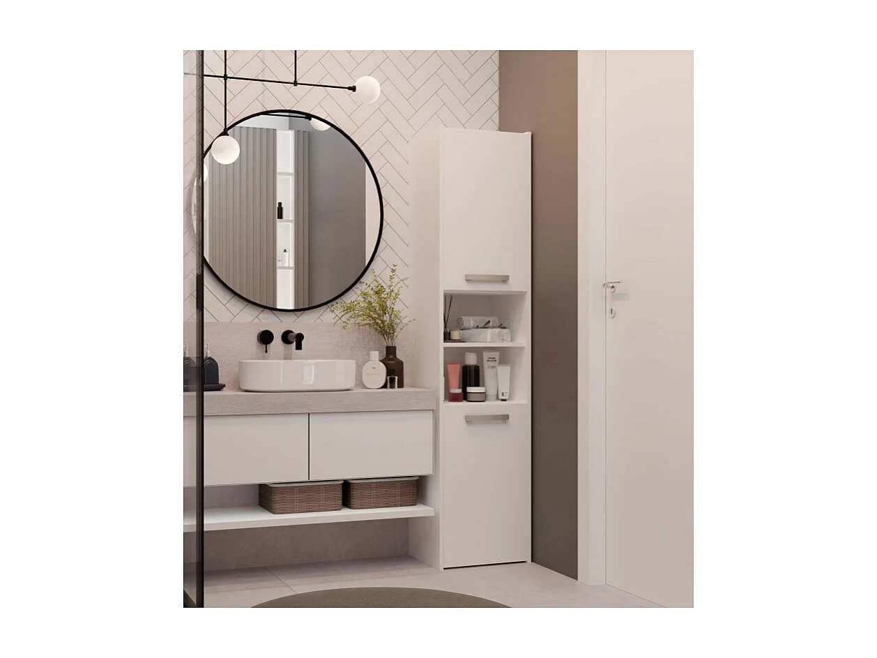 Szafka Łazienkowa Sara S40 | Biała | 40x30x170 cm | Słupek Łazienkowy, Półki