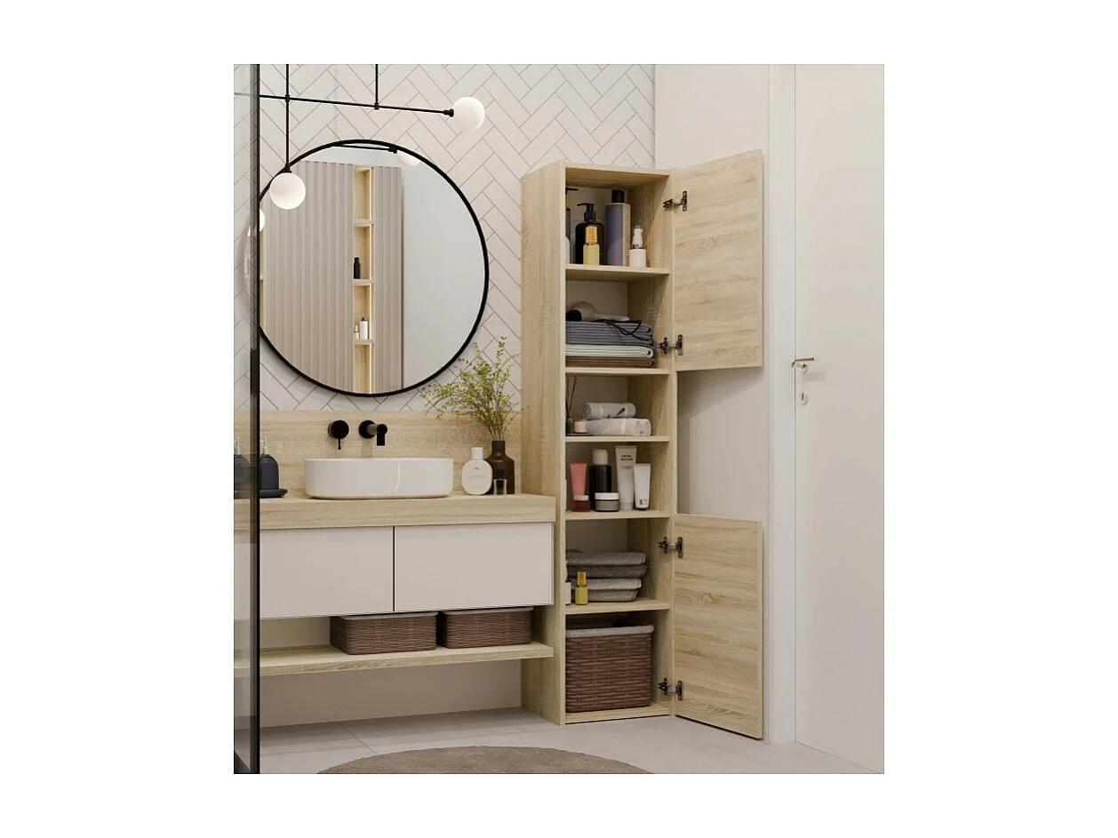 Szafka Łazienkowa Sara S40 | Dąb Sonoma | 40x30x170 cm | Słupek Łazienkowy, Półki