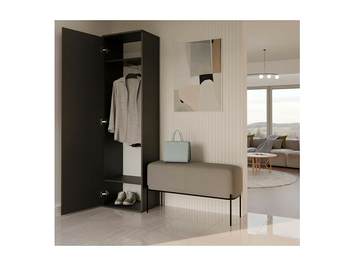Szafa Duo | Czarna| Nowoczesna Szafa z lustrem | 50x35x180 cm | Przedpokój