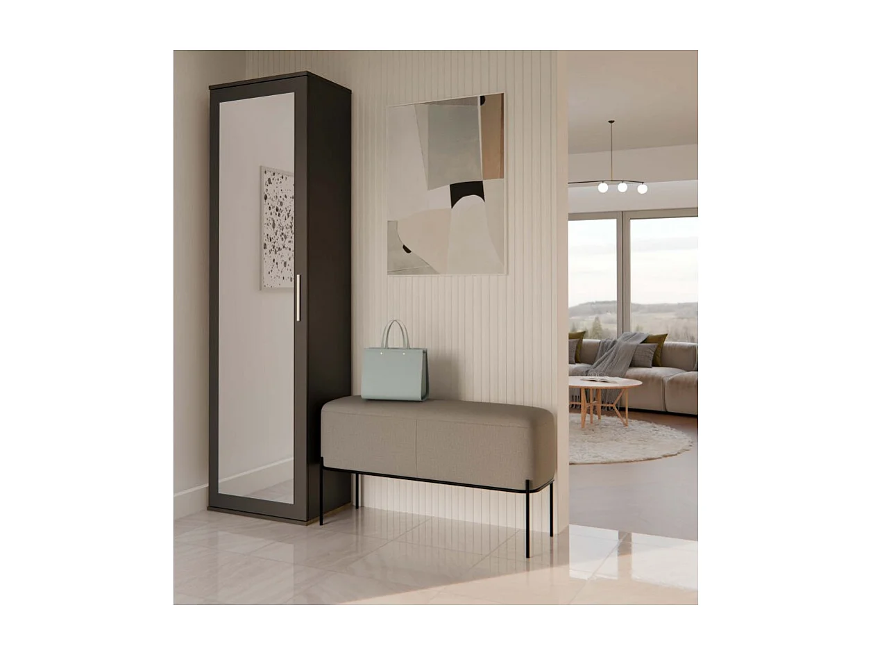 Szafa Duo | Czarna| Nowoczesna Szafa z lustrem | 50x35x180 cm | Przedpokój