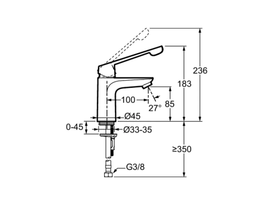 Mitigeur lavabo PMR JACOB DELAFON July+ sans vidage Chromé