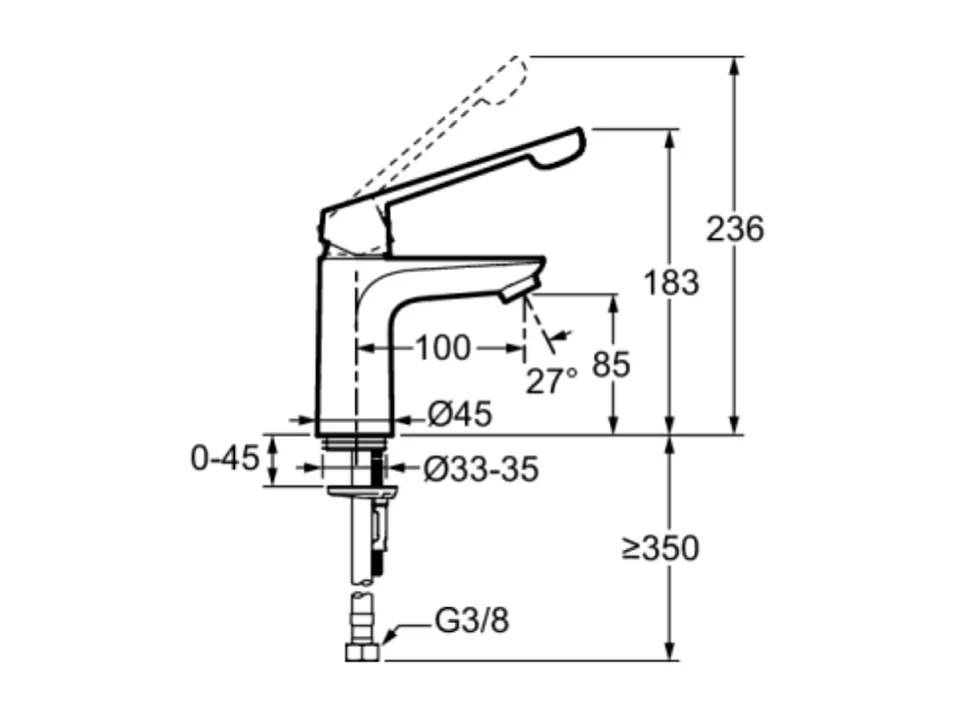 Mitigeur lavabo PMR JACOB DELAFON July+ sans vidage Chromé