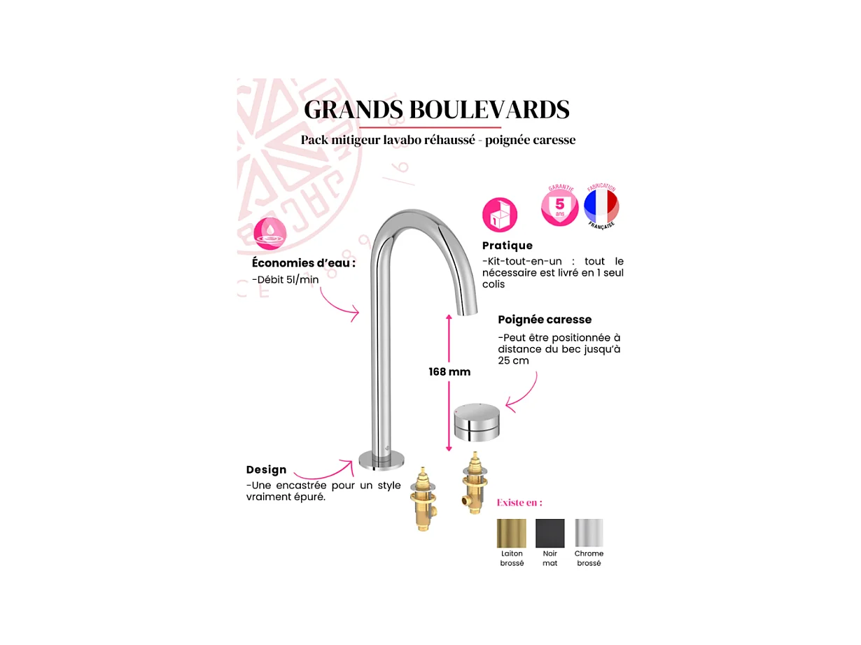 Mitigeur lavabo 2 trous XL JACOB DELAFON Grands Boulevards Chromé