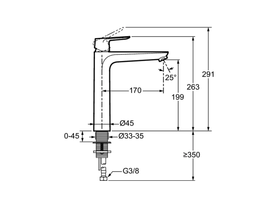 Mitigeur lavabo L JACOB DELAFON July+ sans vidage Noir mat