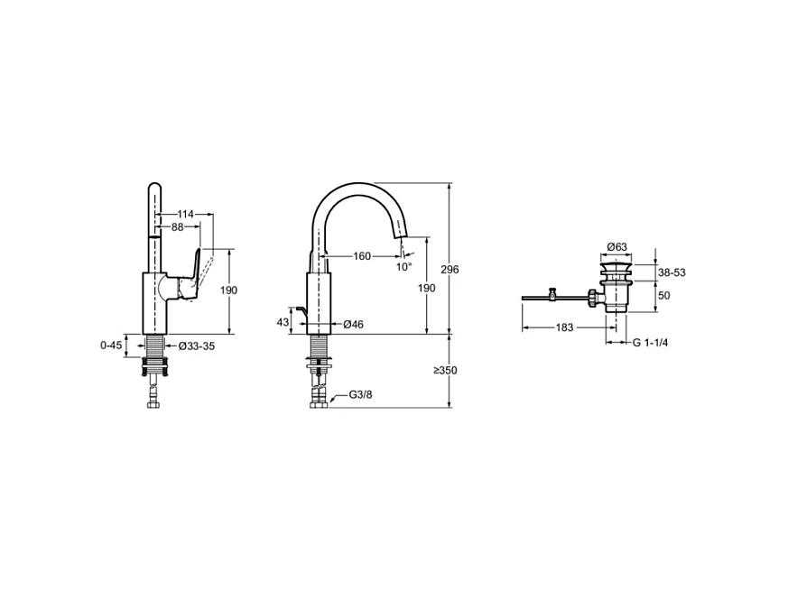 Mitigeur lavabo tube JACOB DELAFON July+ avec vidage Chromé