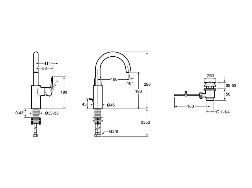 Mitigeur lavabo tube JACOB DELAFON July+ avec vidage Chromé