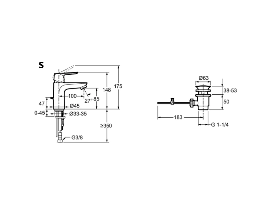 Mitigeur lavabo S JACOB DELAFON July+ avec vidage Noir mat